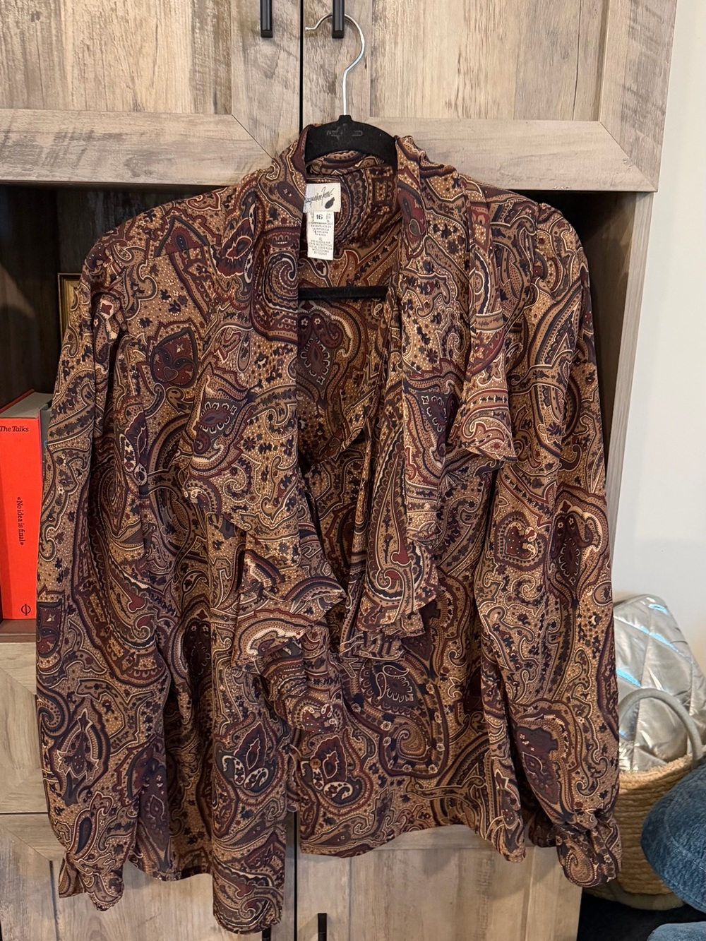 Vintage Paisley Ruffle Blouse in Brown and Burgundy